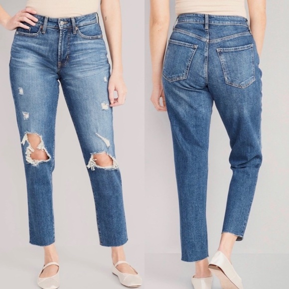 NWT Old Navy Curvy High Waisted OG Straight Leg Ripped Jeans - Picture 1 of 9